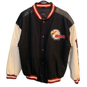 Steve & Barrys USA Eagle Varsity‎ Jacket Mens Medium Navy Blue Faux Leather Wool